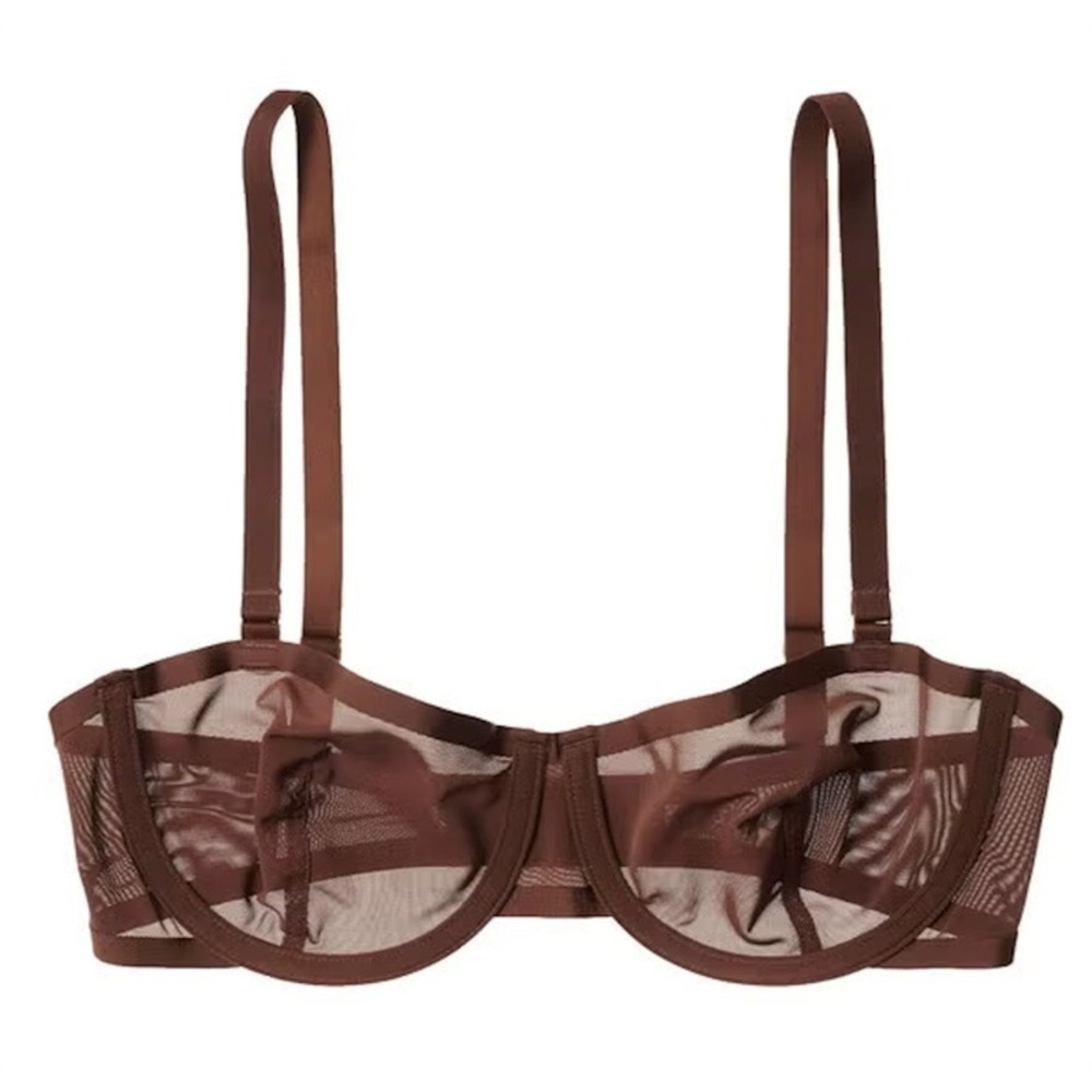 NWOT CUUP 34A The Balconette Mesh Brown Sheer Underwire Bra 132100